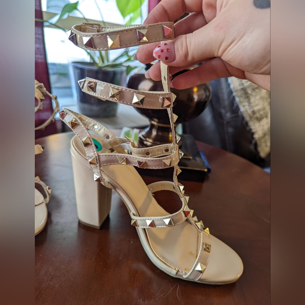 Yoki Nude Studded Strappy Heels size 8